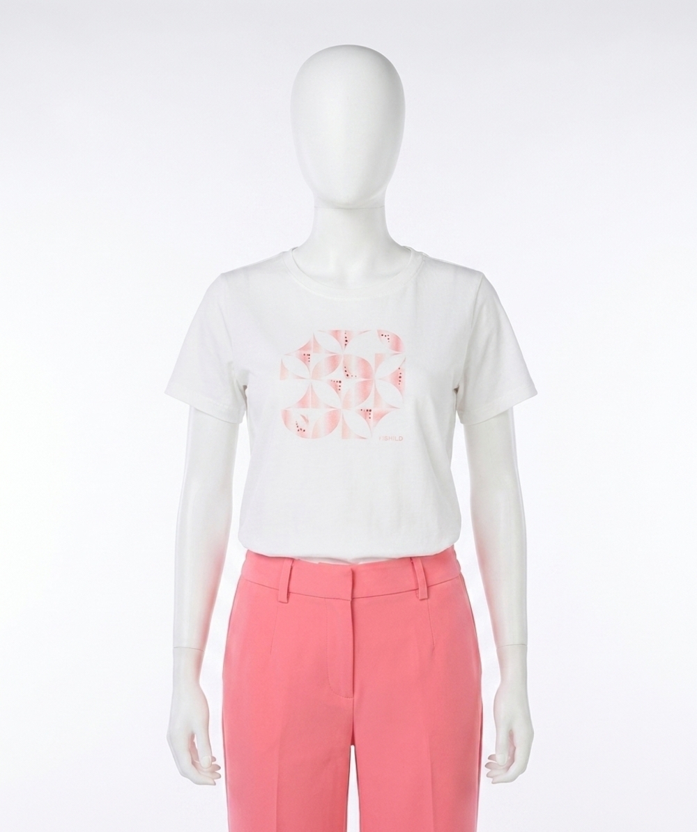 NEW ESQUALO tama blocks print t-shirt in coral and off white